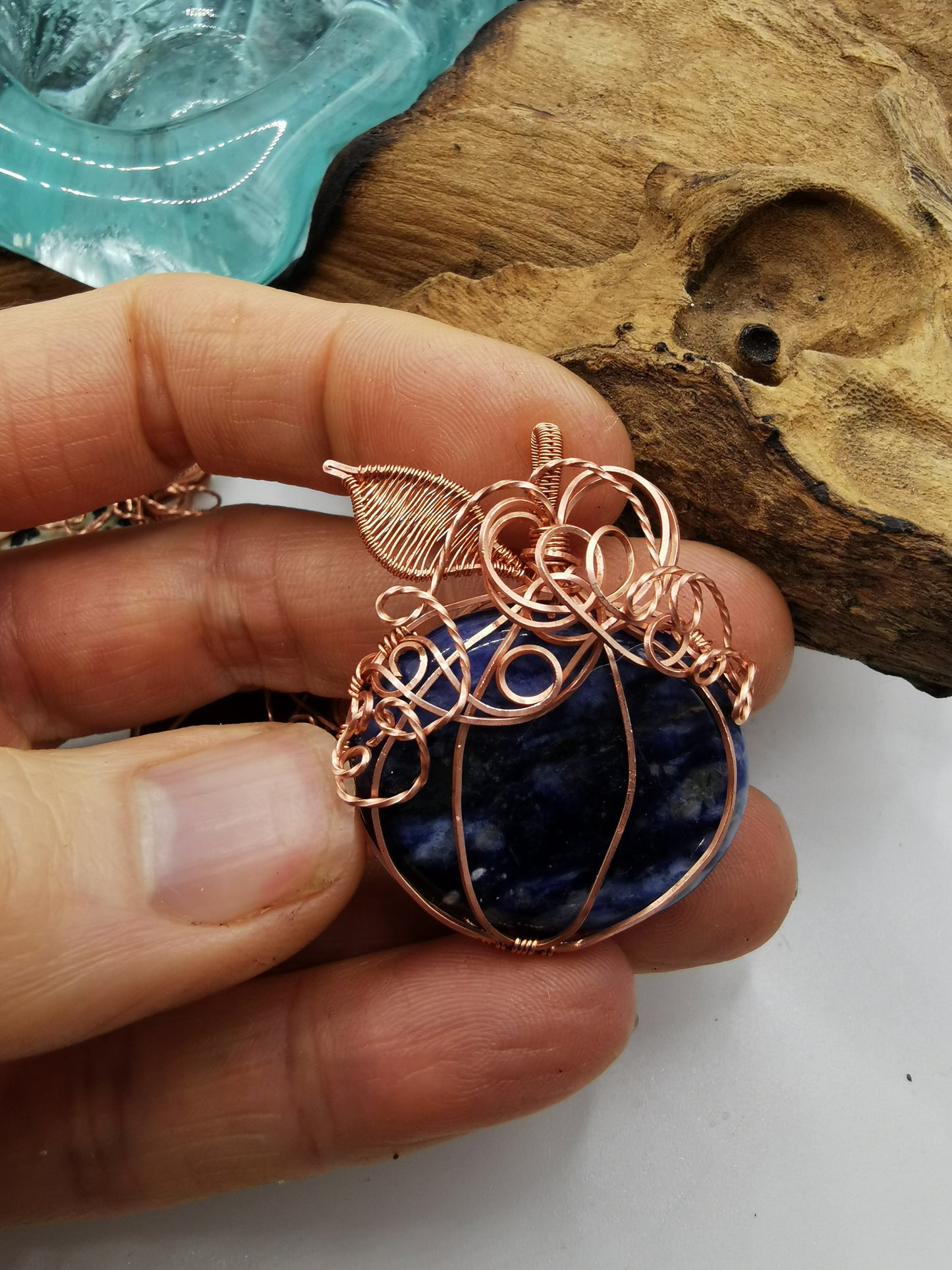 Copper Wire Wrapped Crystal Pumpkin Pendants