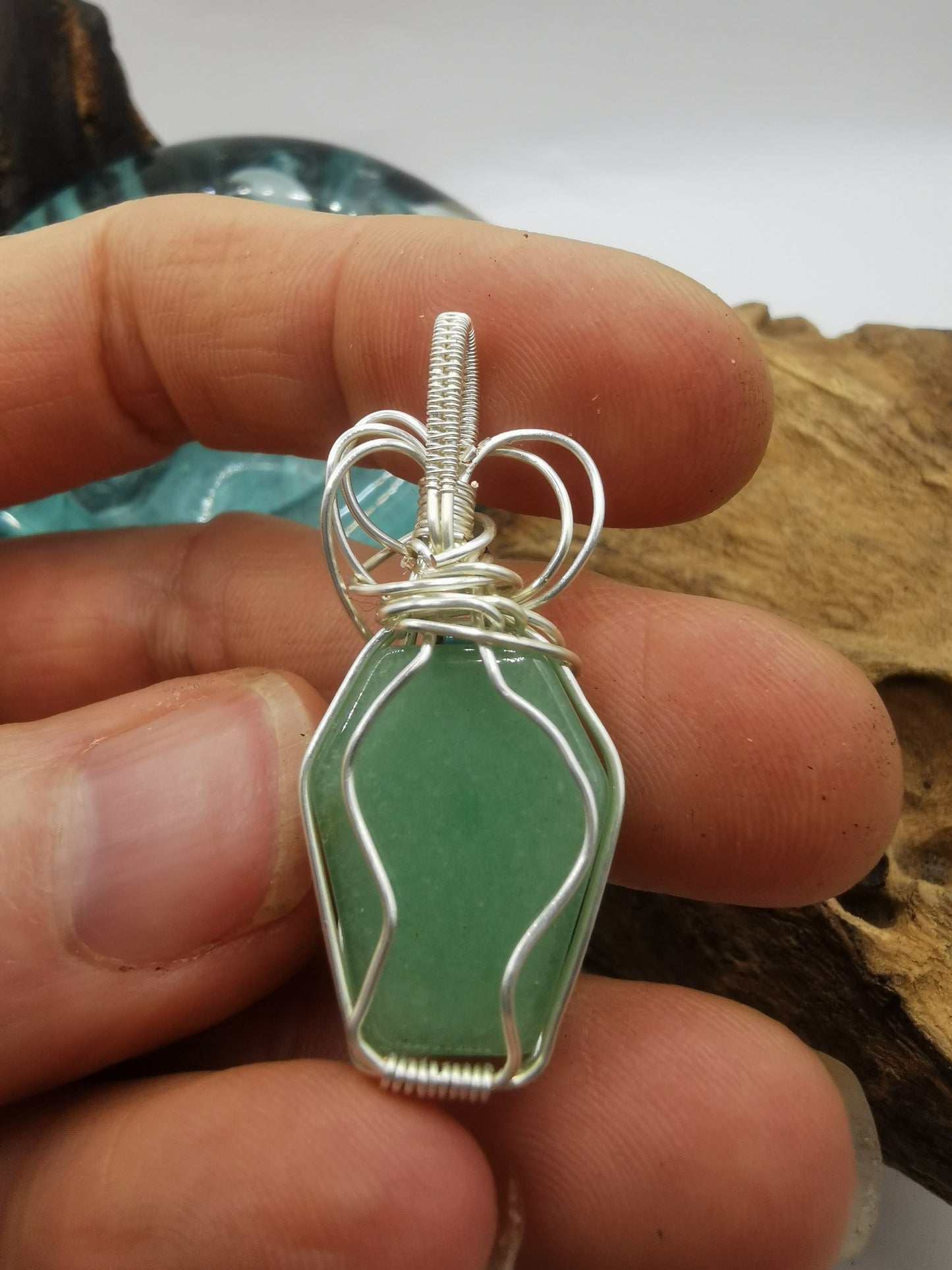 Silver Wire Wrapped Crystal Coffin Pendants