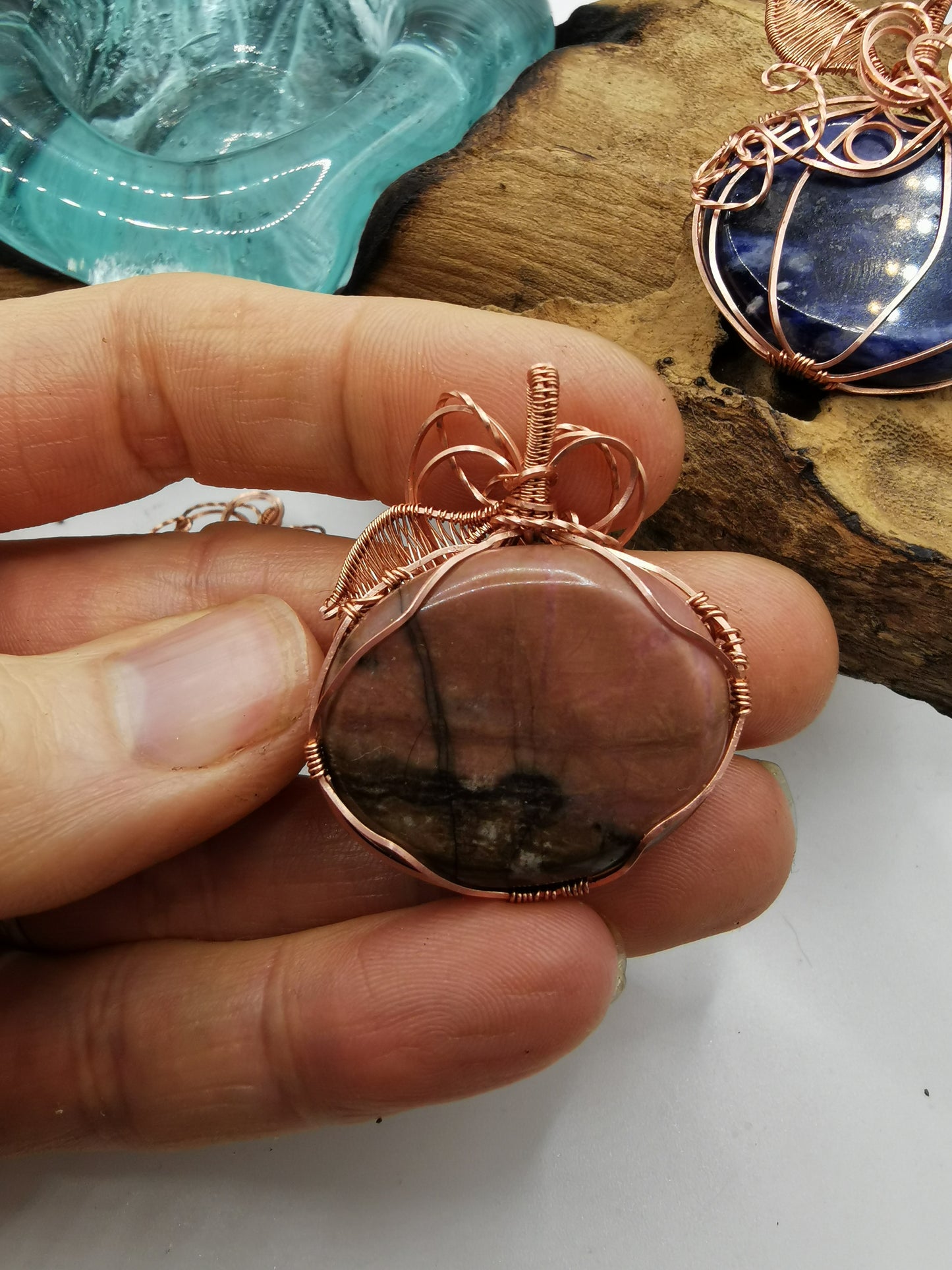 Copper Wire Wrapped Crystal Pumpkin Pendants
