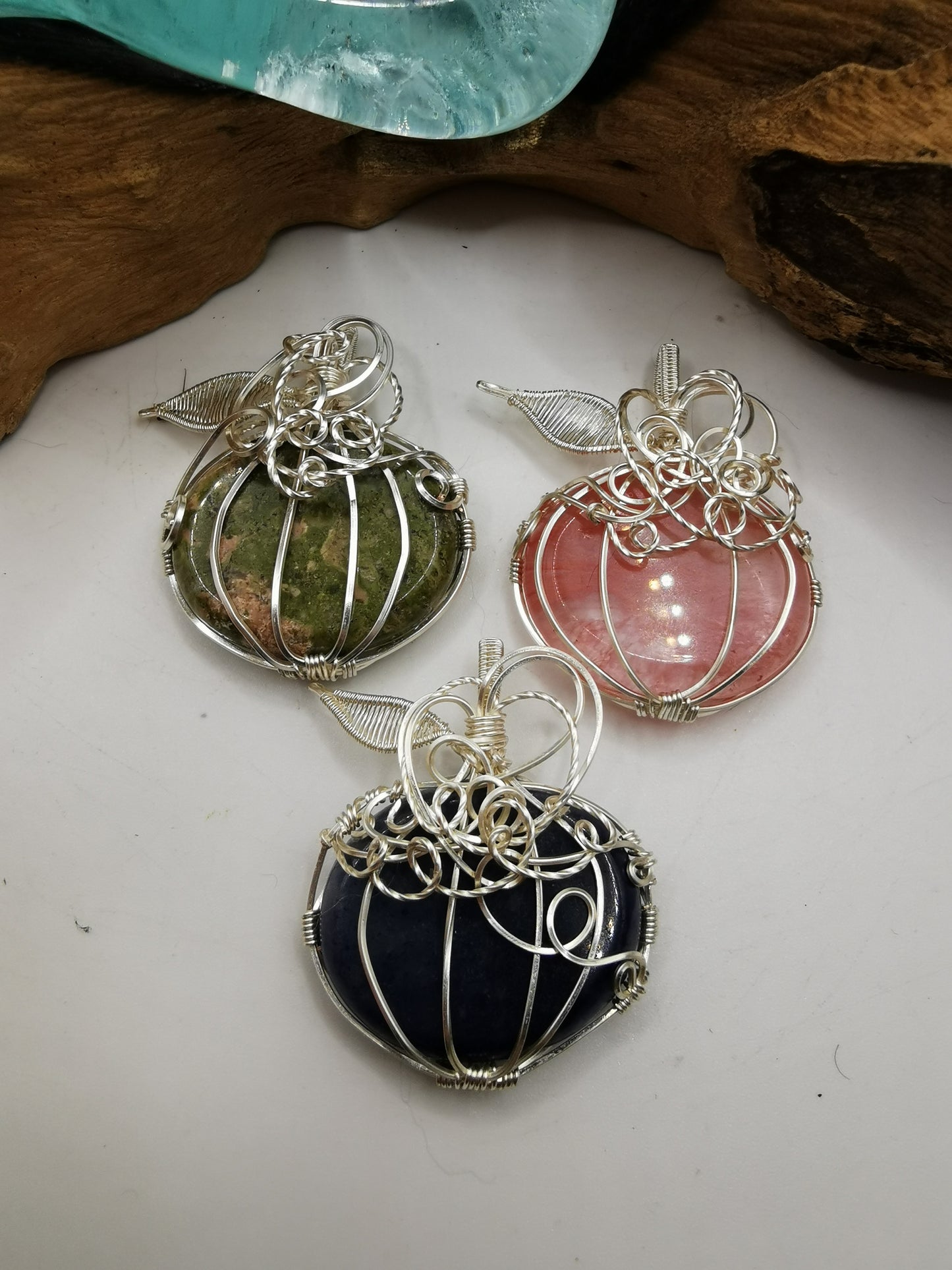 Silver Wire Wrapped Crystal Pumpkin Pendants