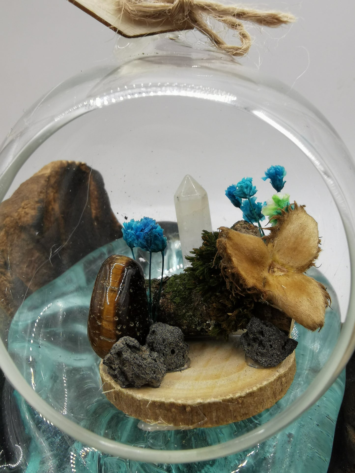 Tiger's Eye & Clear Quartz Crystal Hanging Terrarium