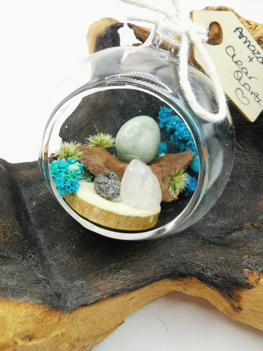 Amazonite & Clear Quartz Crystal Hanging Terrarium