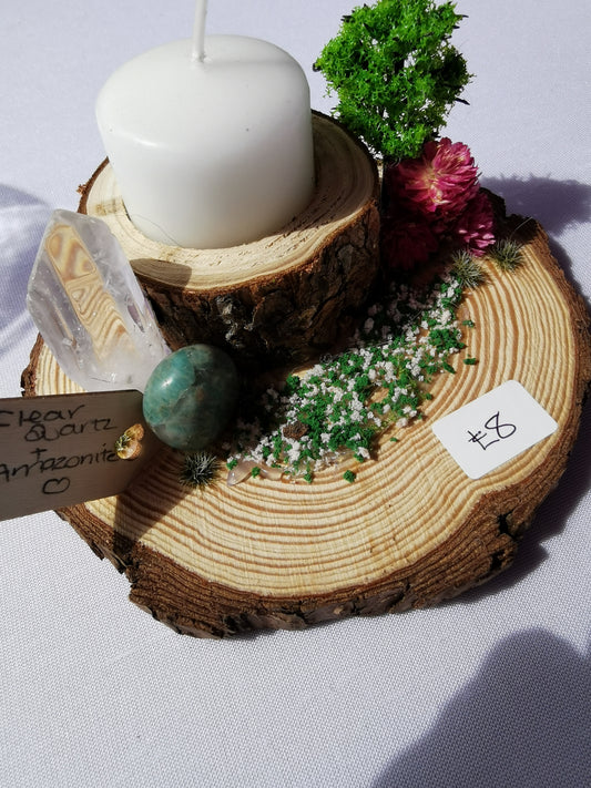 Clear Quartz & Amazonite Candle Holder