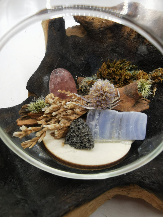 Strawberry Quartz & Blue Lace Agate Crystal Hanging Terrarium