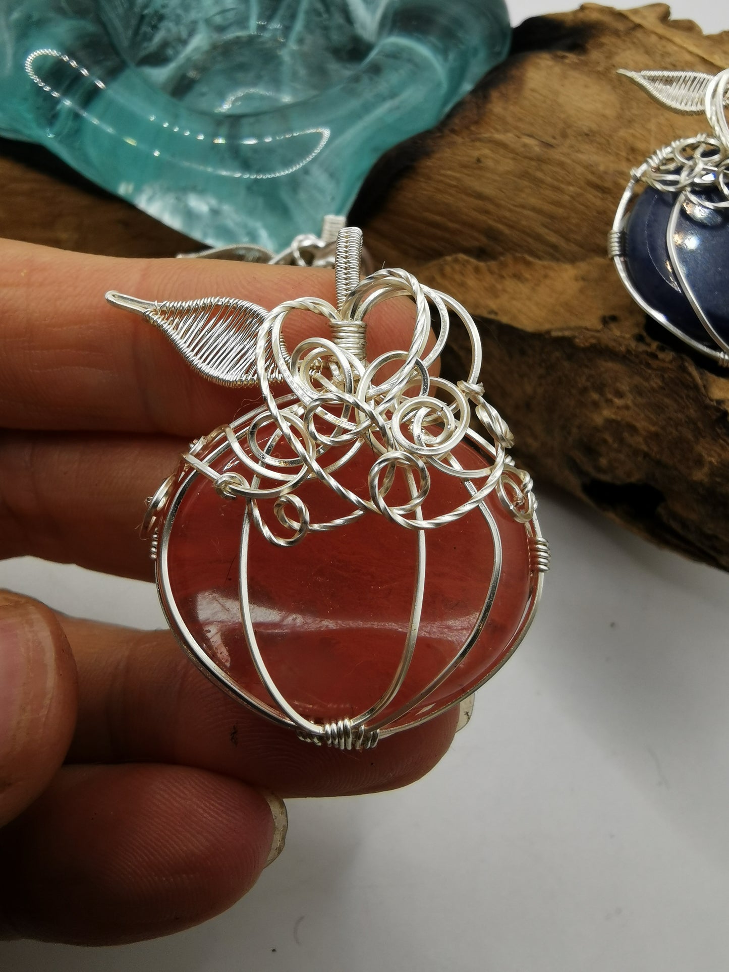 Silver Wire Wrapped Crystal Pumpkin Pendants