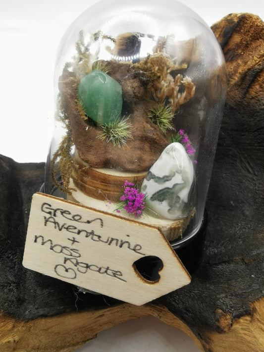 Green Aventurine & Moss Agate Crystal Dome Terrarium