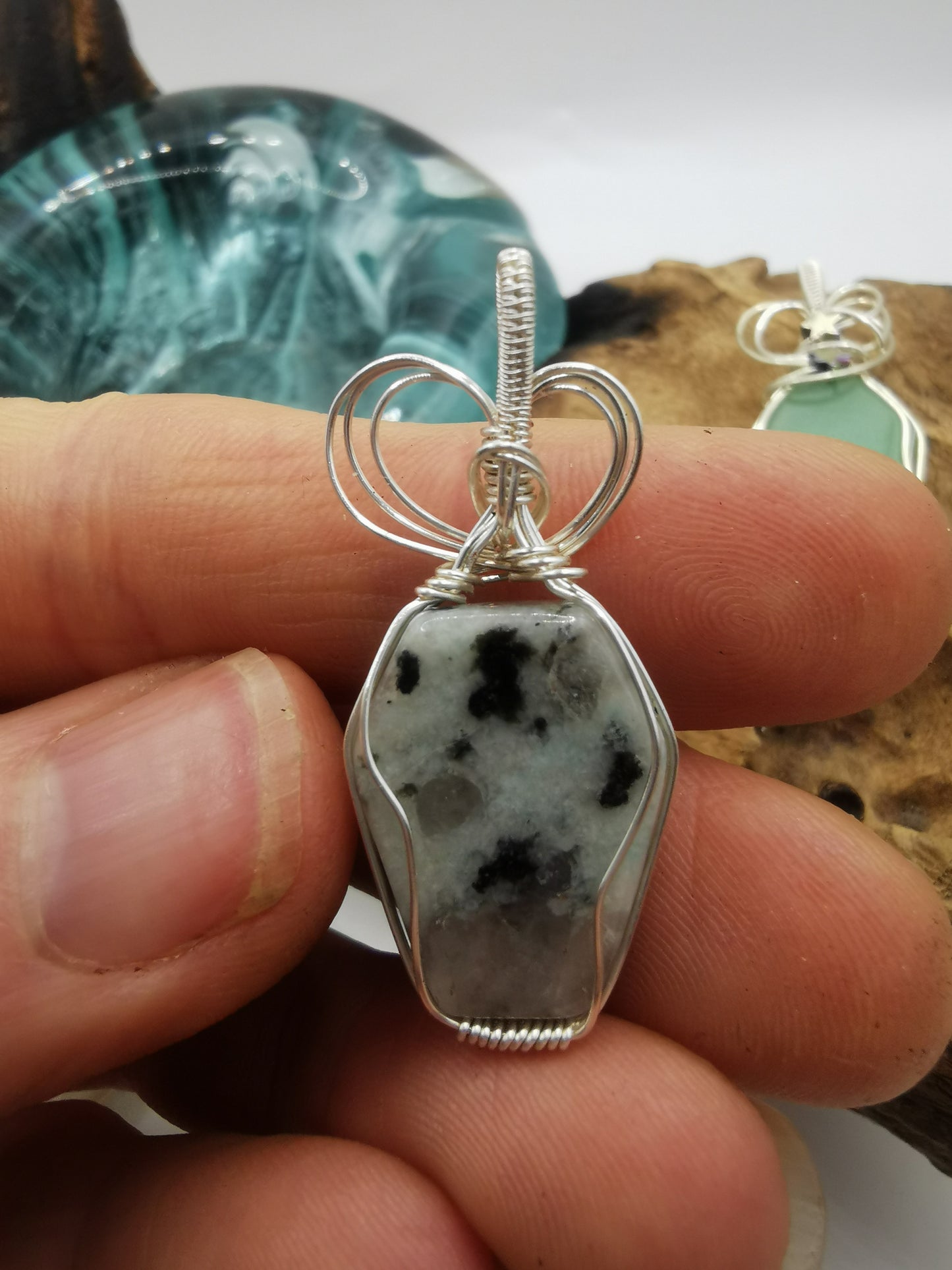 Silver Wire Wrapped Crystal Coffin Pendants