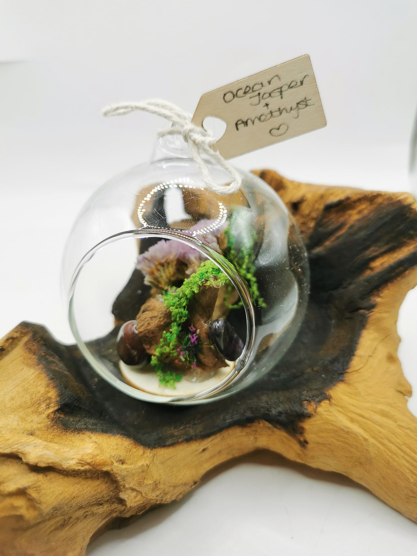 Ocean Jasper & Amethyst Crystal Hanging Terrarium