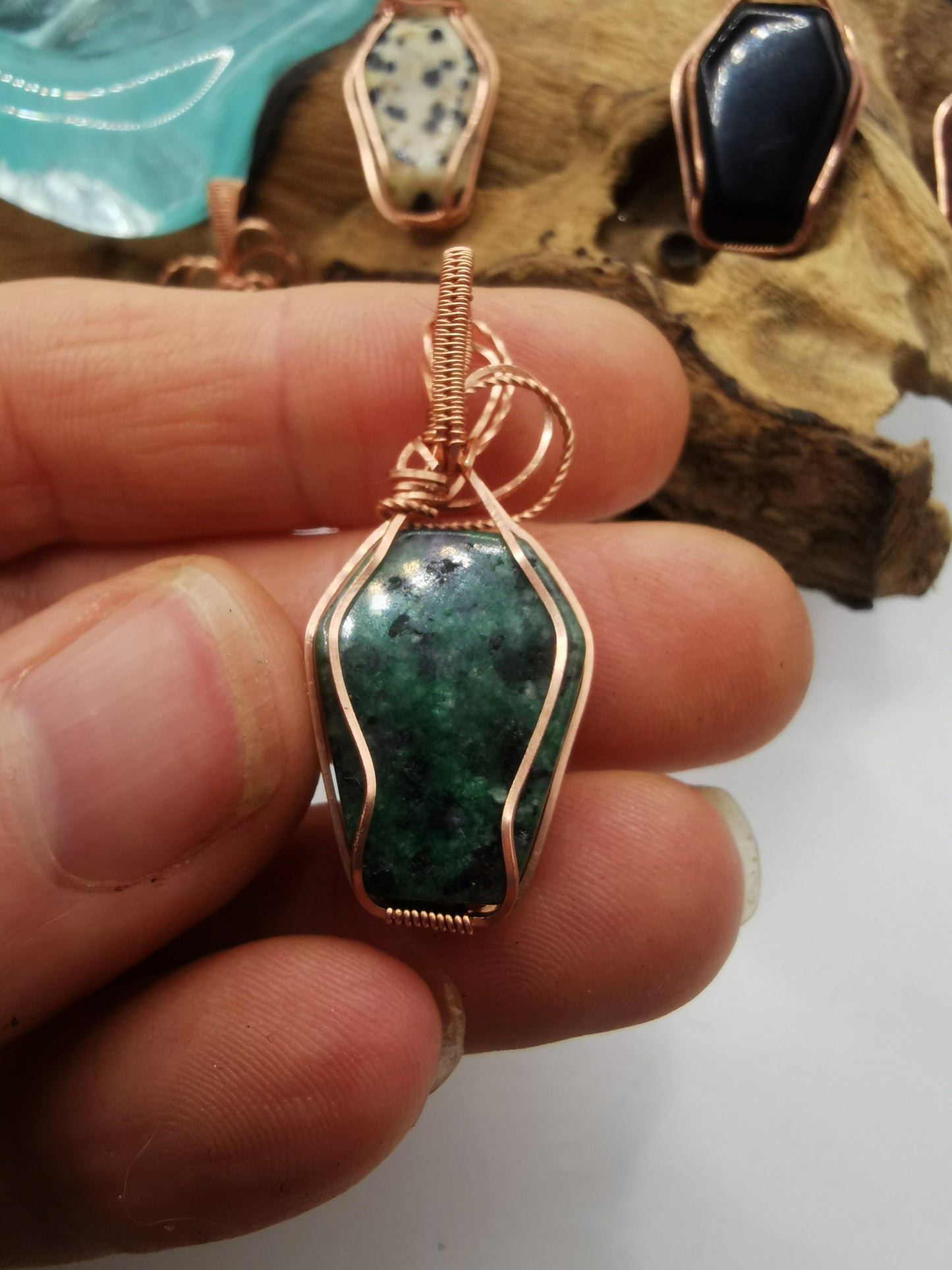 Copper Wire Wrapped Crystal Coffin Pendants