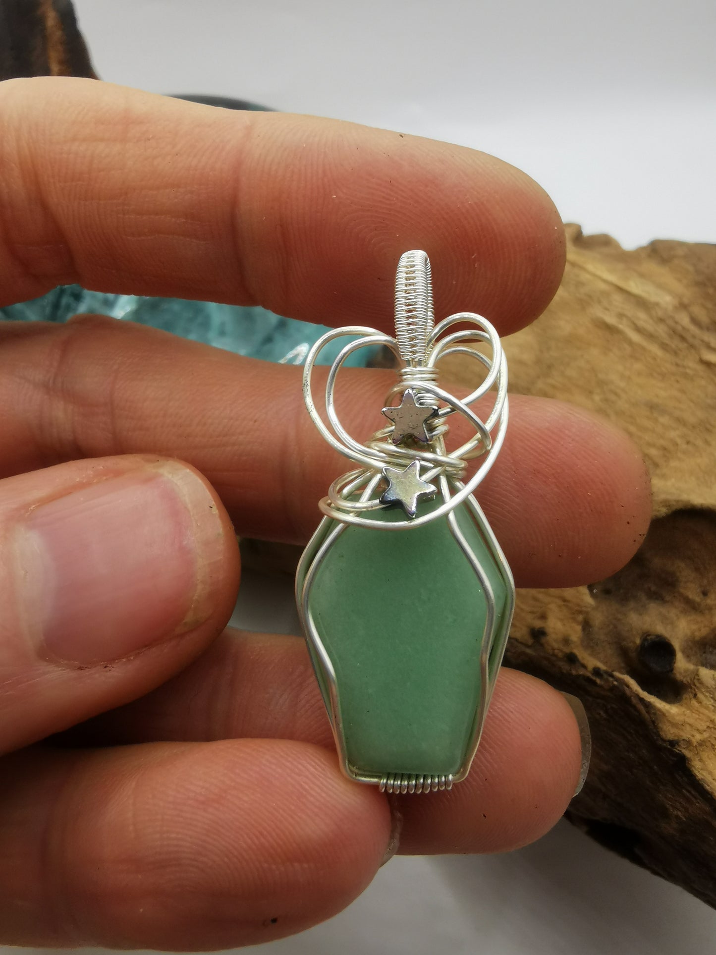 Silver Wire Wrapped Crystal Coffin Pendants