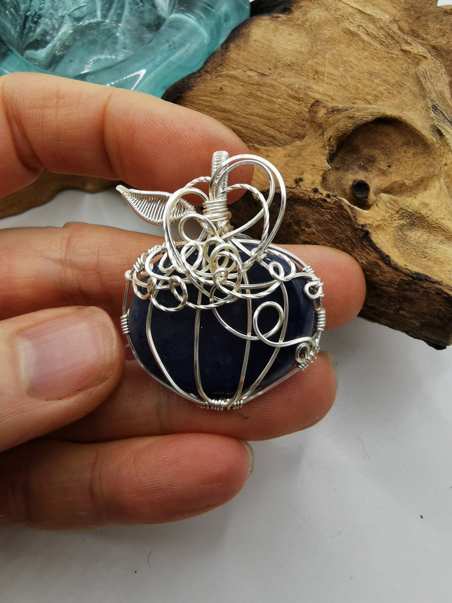 Silver Wire Wrapped Crystal Pumpkin Pendants